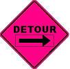 Detour with Overlay Arrow - 36- or 48-inch Pink Roll-up